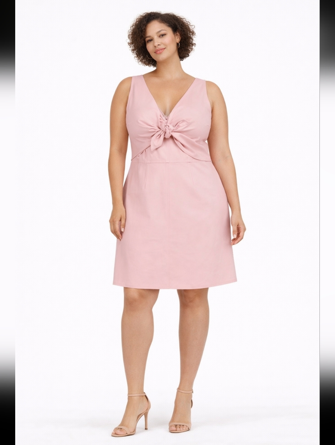 Halston Sleeveless Pink Knot-Front A-Line Dress